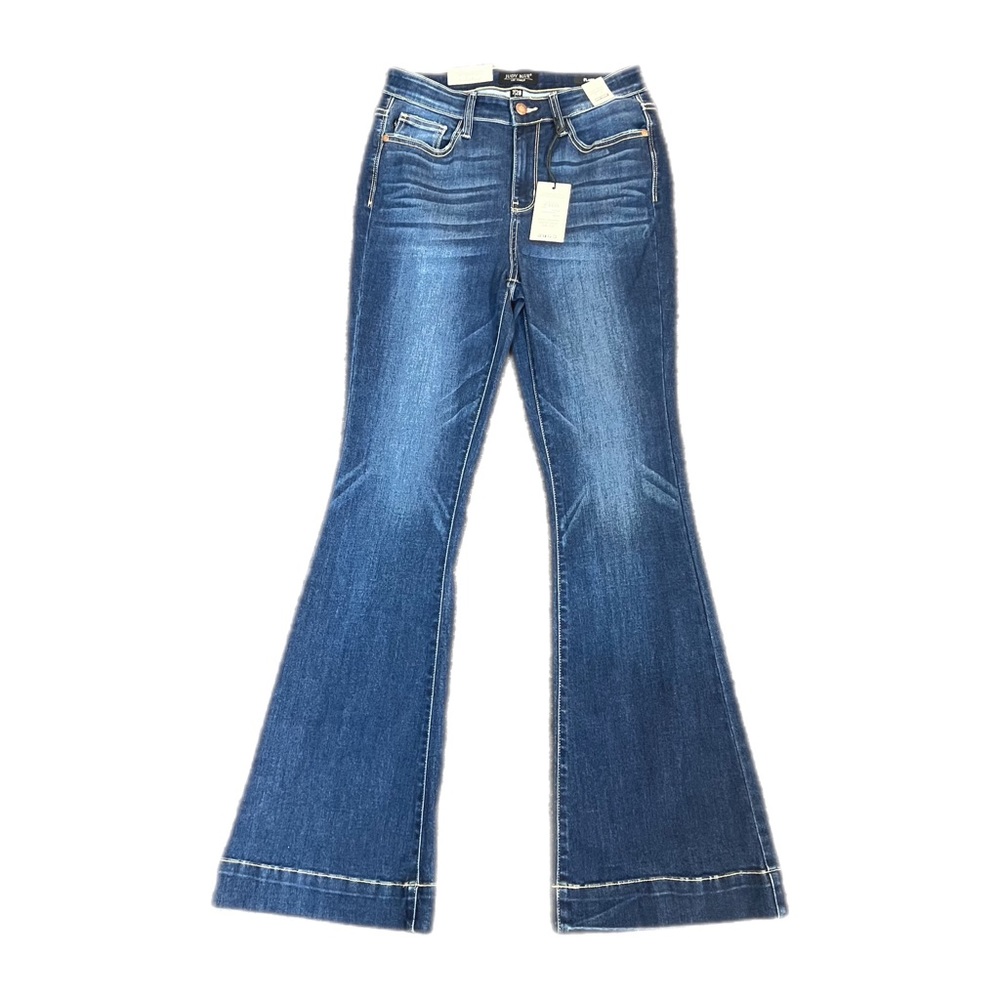Judy Blue High Waisted Trouser Flare Leg Jeans Dark Wash
